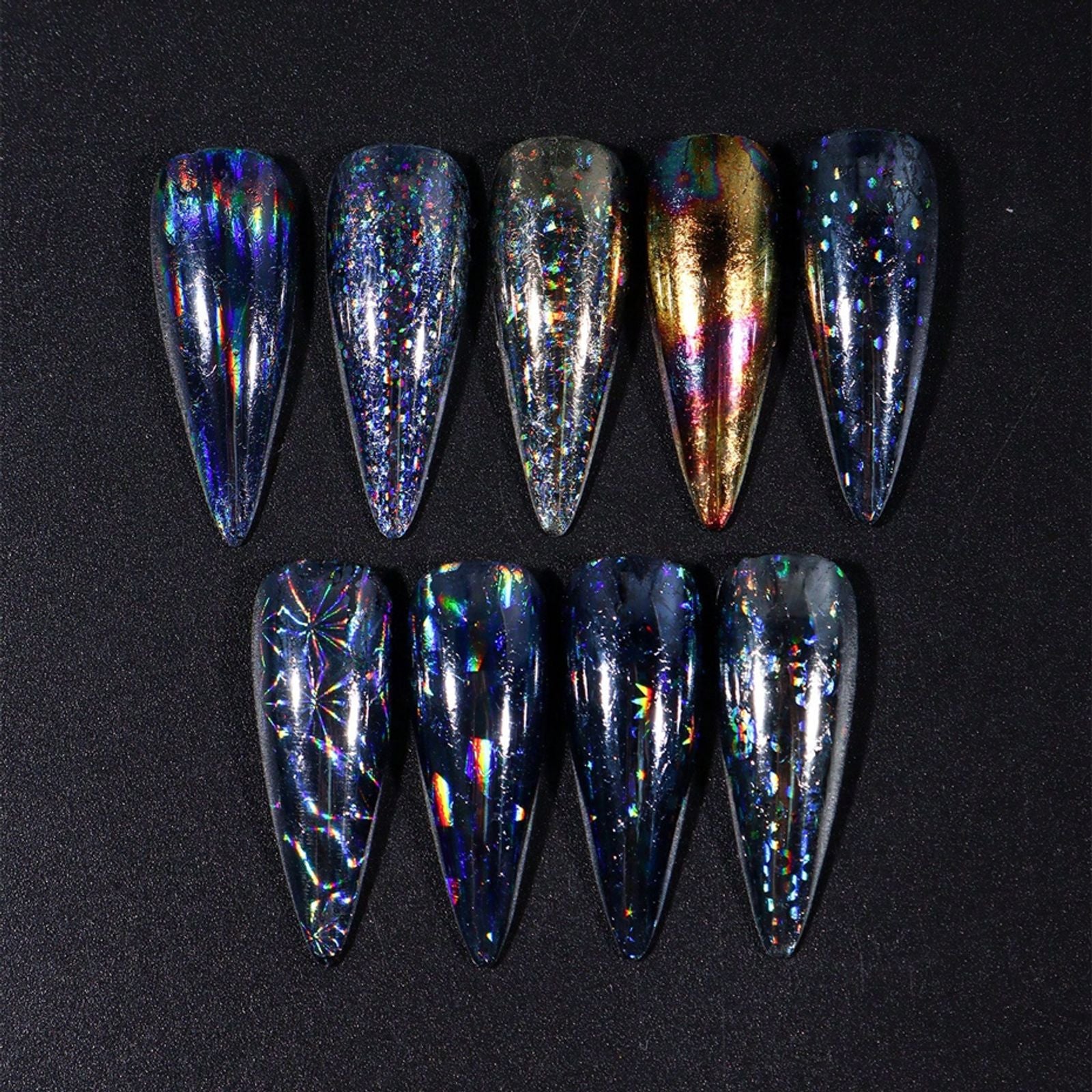 9PCS Nail Transfer Stickers Holographic Design Gel Decals