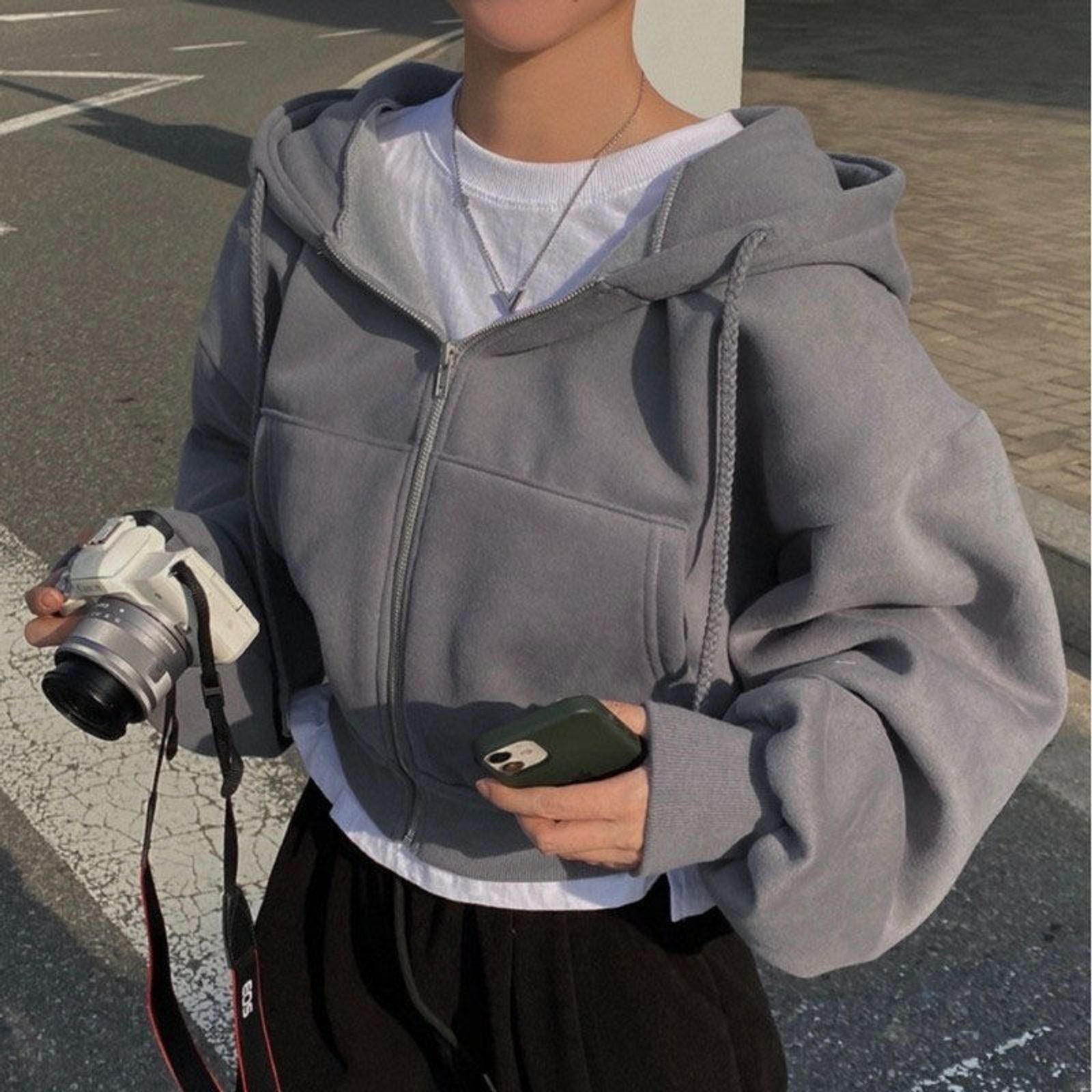 Women's Fleece Lined Hooded Crop Top Sweatshirt