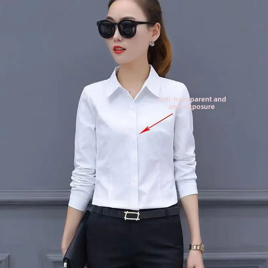 Women's Slim Fit Long Sleeve Korean Style Work Shirt