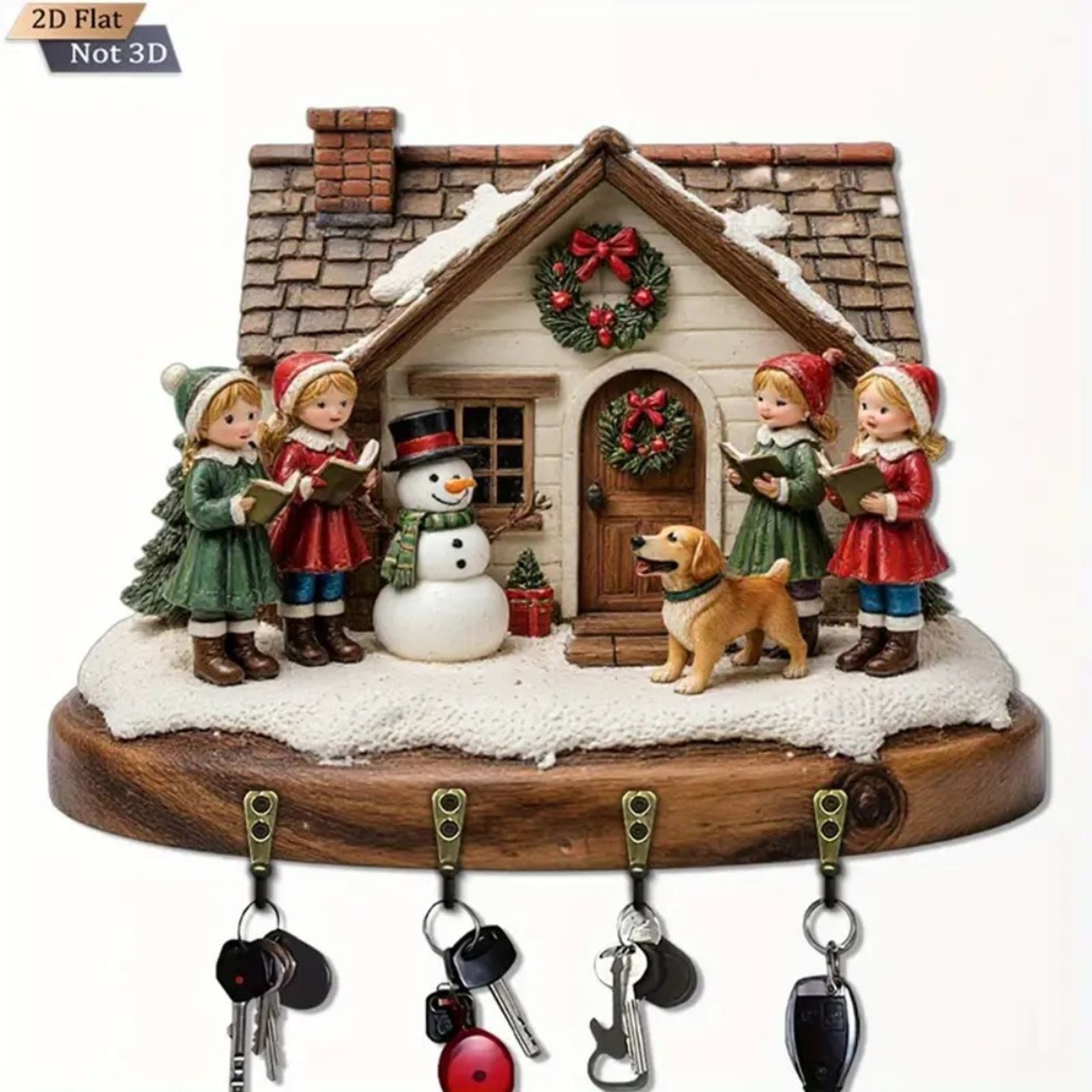 2D Christmas Carol Scene Wooden Keyframe with Hooks