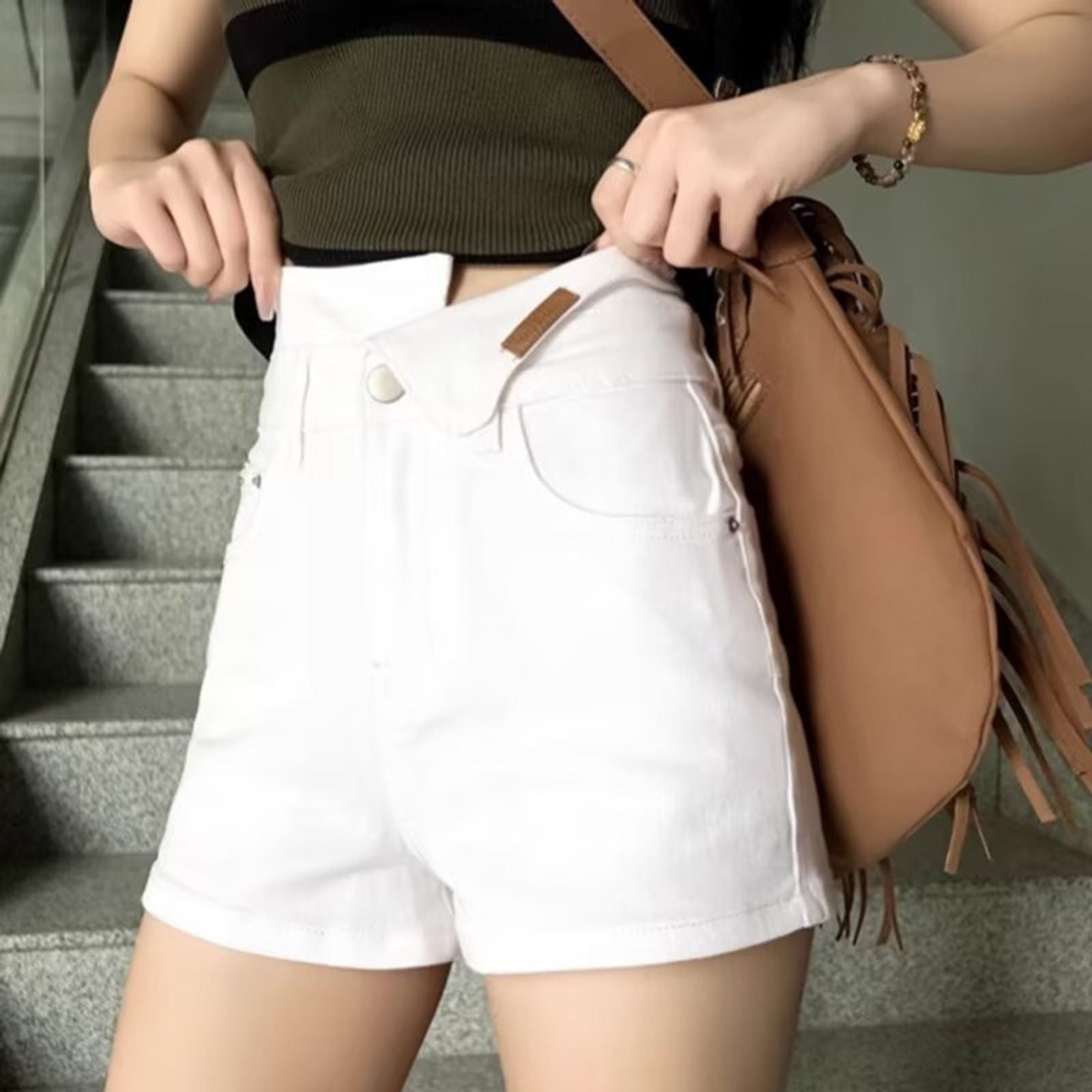 White High Waist Denim Shorts for Women