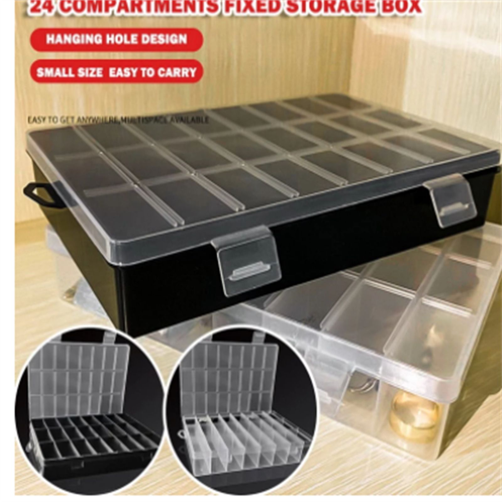 Clear Plastic Storage Box with 24 Compartments