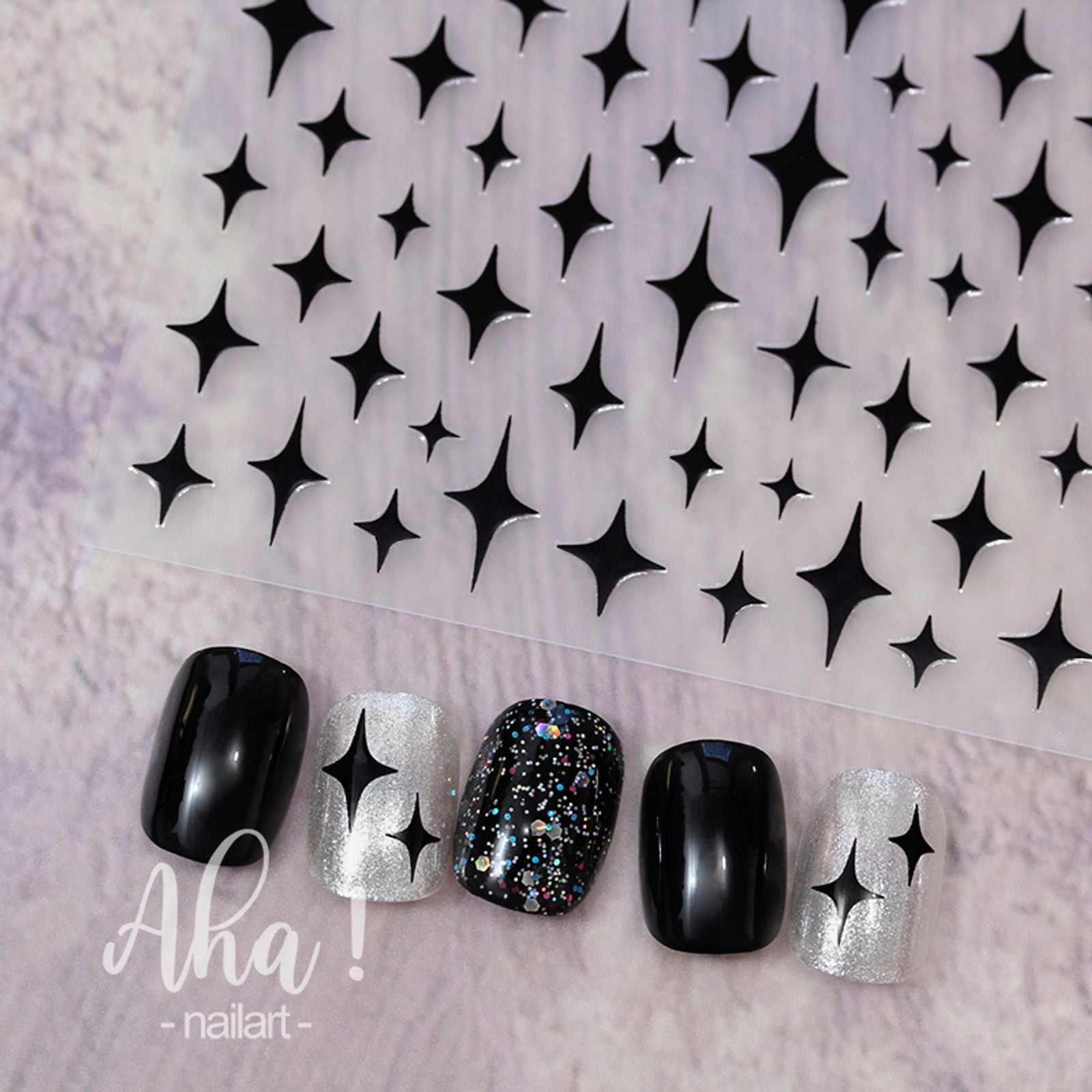 3D Crescent Moon Nail Stickers - White, Black, Gold, Silver