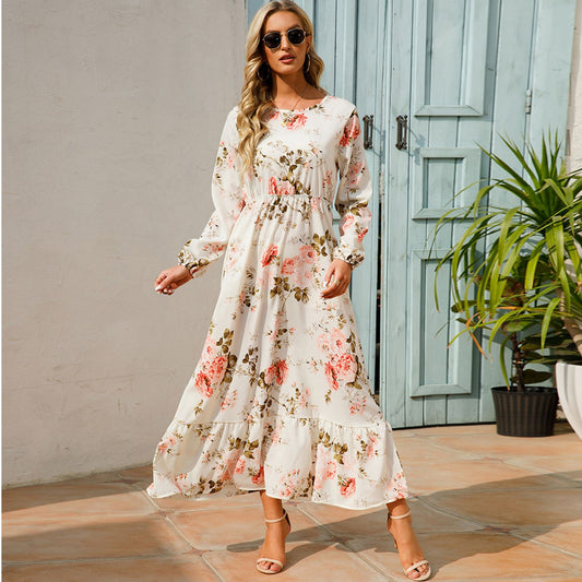 Women’s Bohemian Floral Maxi Dress with Full Sleeves