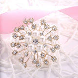 Large Rhinestone Pearl Snowflake Brooch for Women