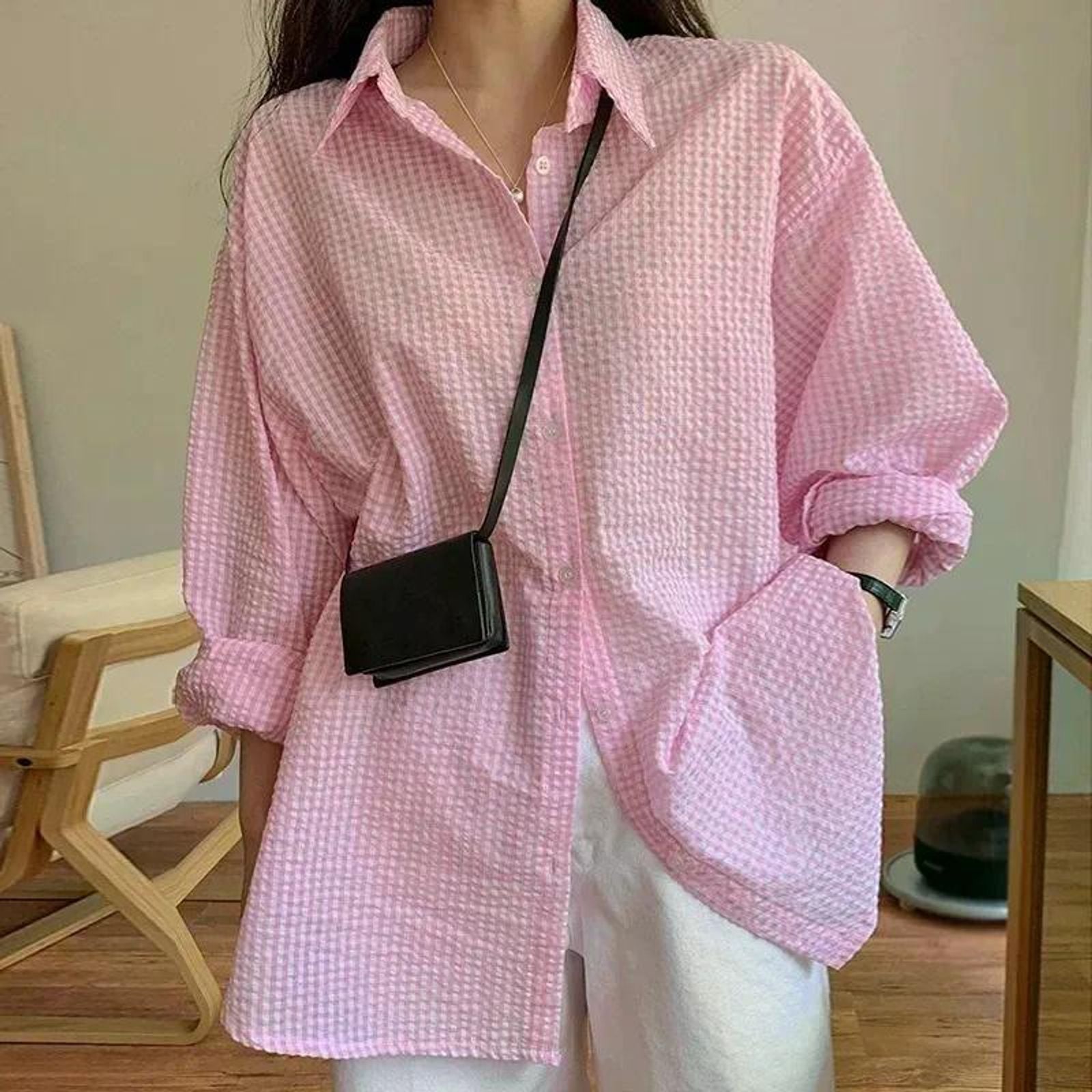 Women's Loose Casual Long Sleeve Plaid Shirt