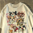 American Retro Cartoon Cat Print Summer T-Shirt