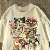 American Retro Cartoon Cat Print Summer T-Shirt