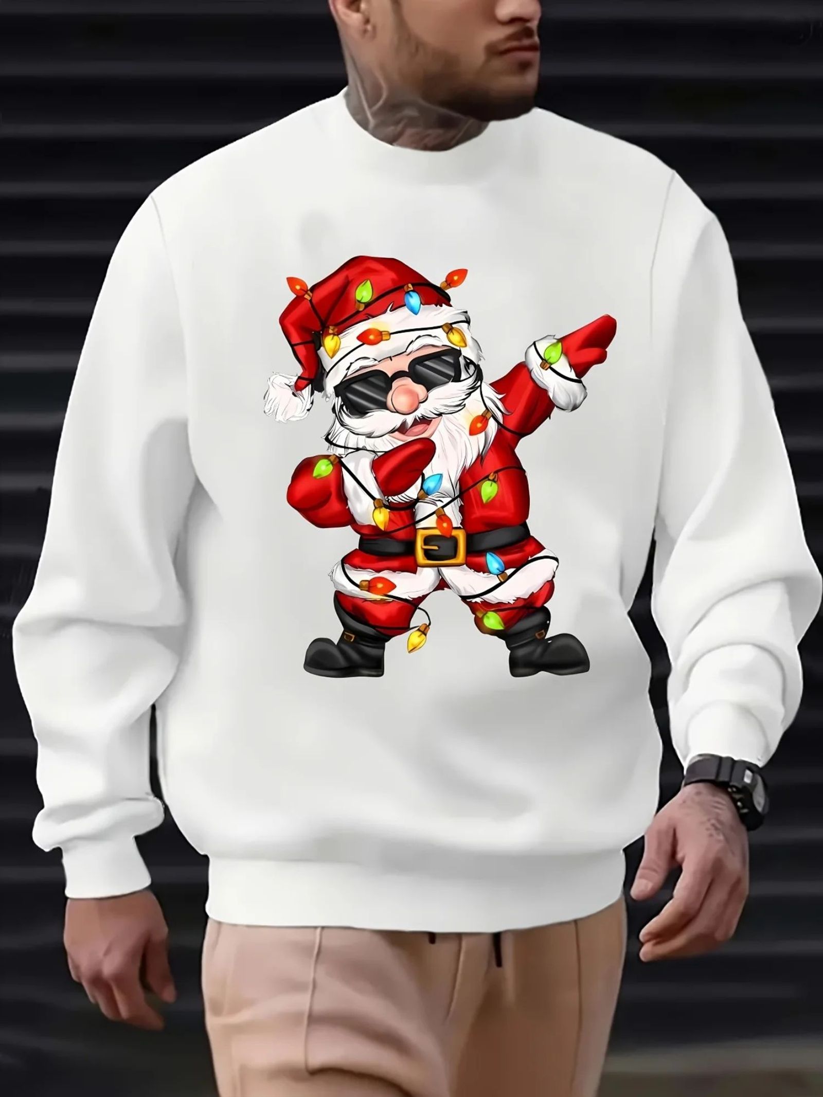 Men's Christmas Sweater with Santa Riding a Motorcycle