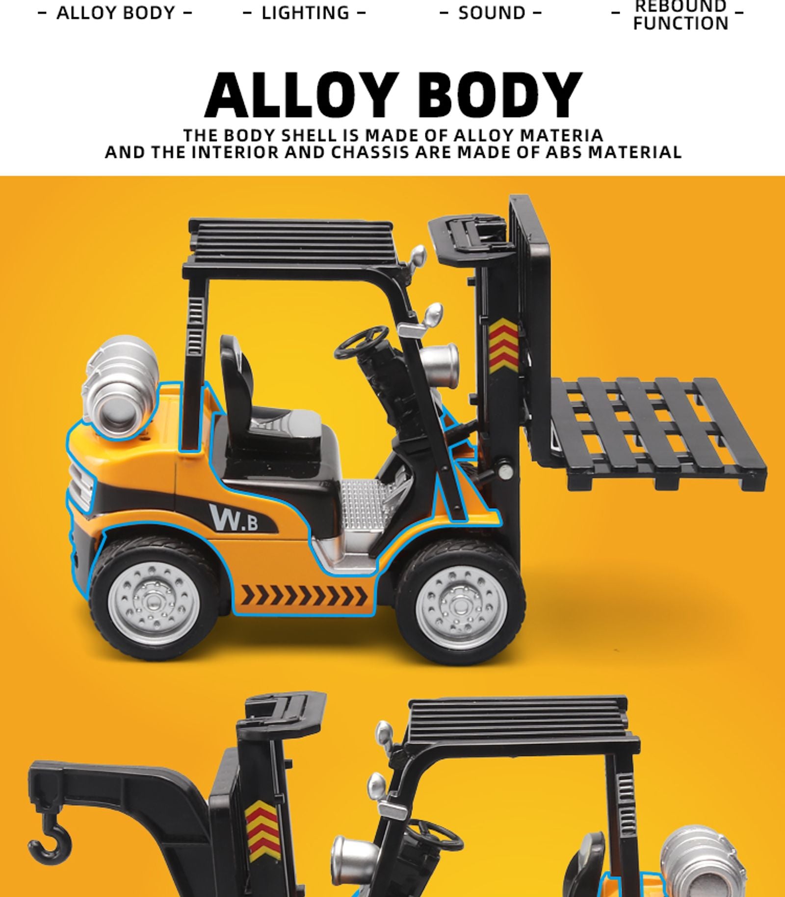1:24 Scale Alloy Construction Forklift & Crane Toy Model