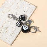 Black Dice Billiards Keychain - Y2K Punk Bag Charm