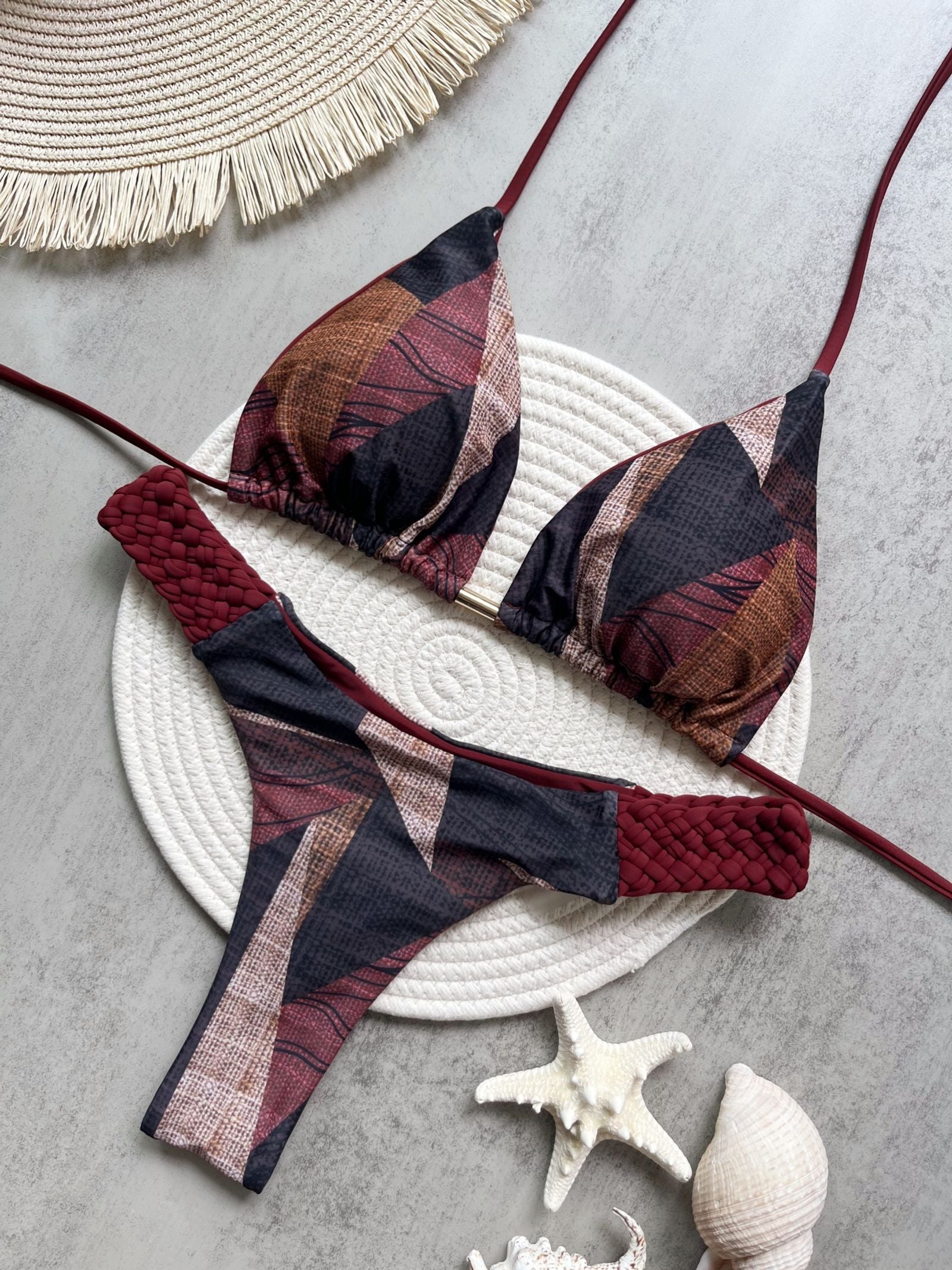 Print Halter Mini Thong High Cut Bikini Set