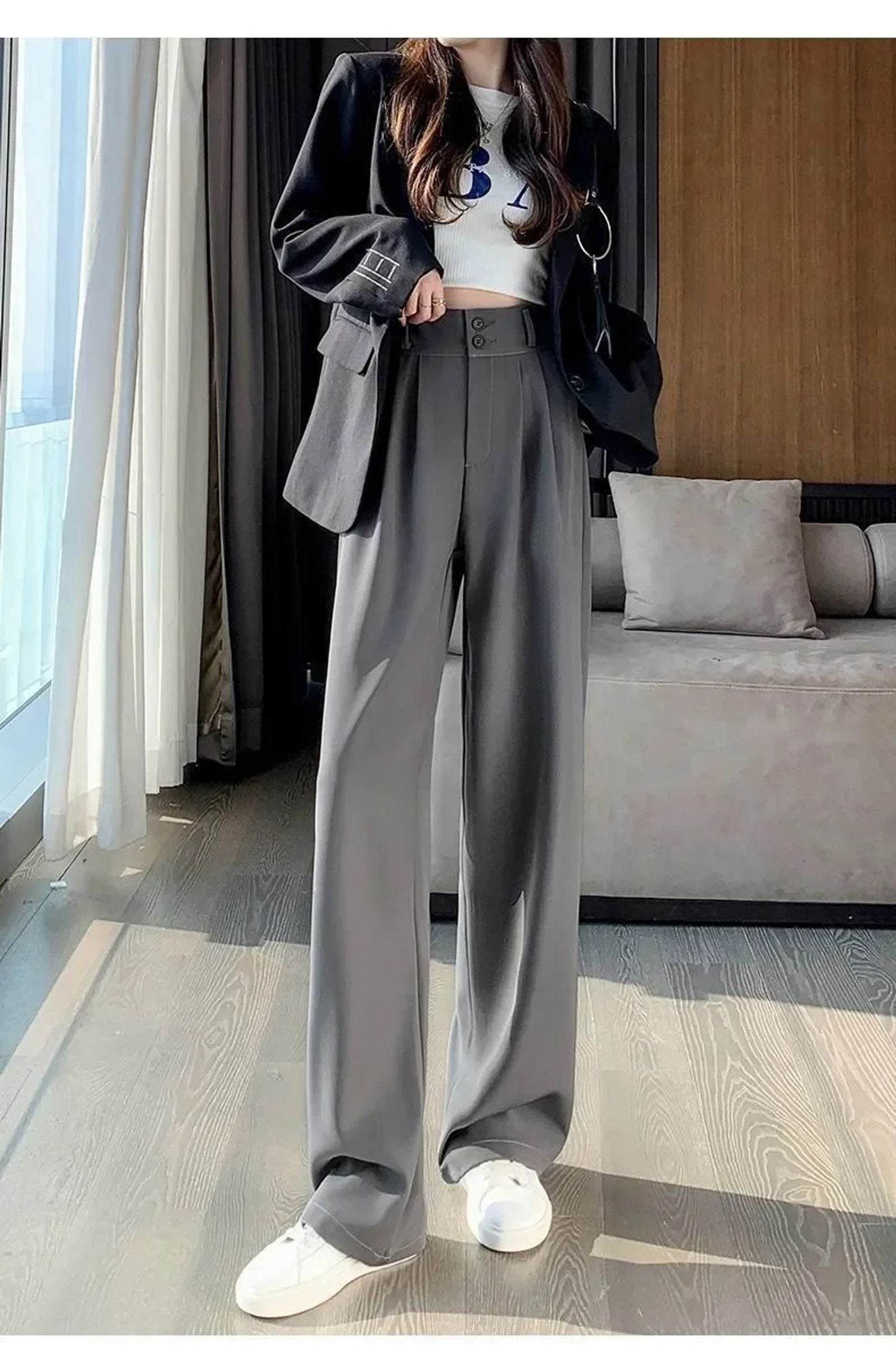 Elegant Wide Leg Pants for Women - High Waist Black Trousers