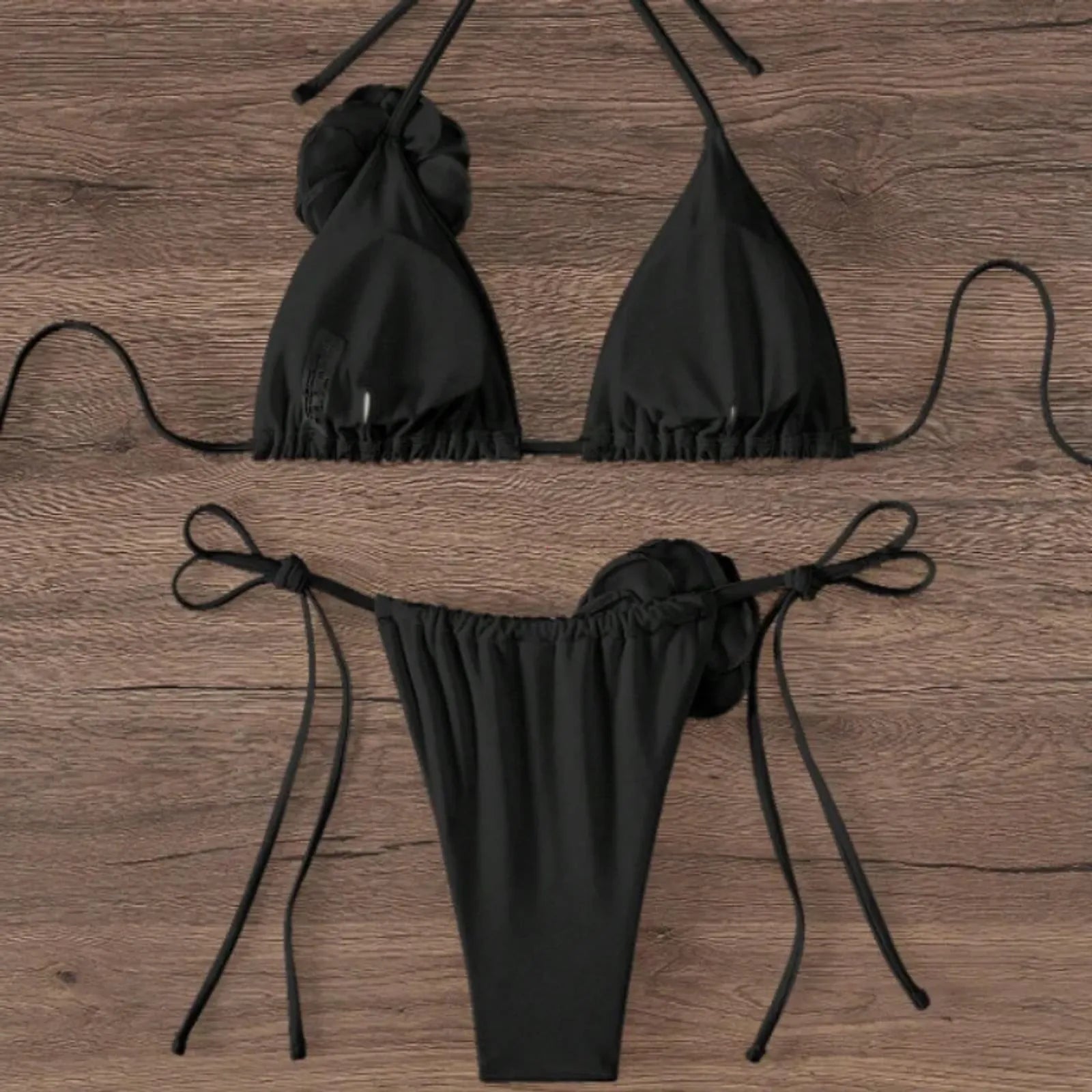 Sexy 3D Flowers Halter Strappy Bikini Set