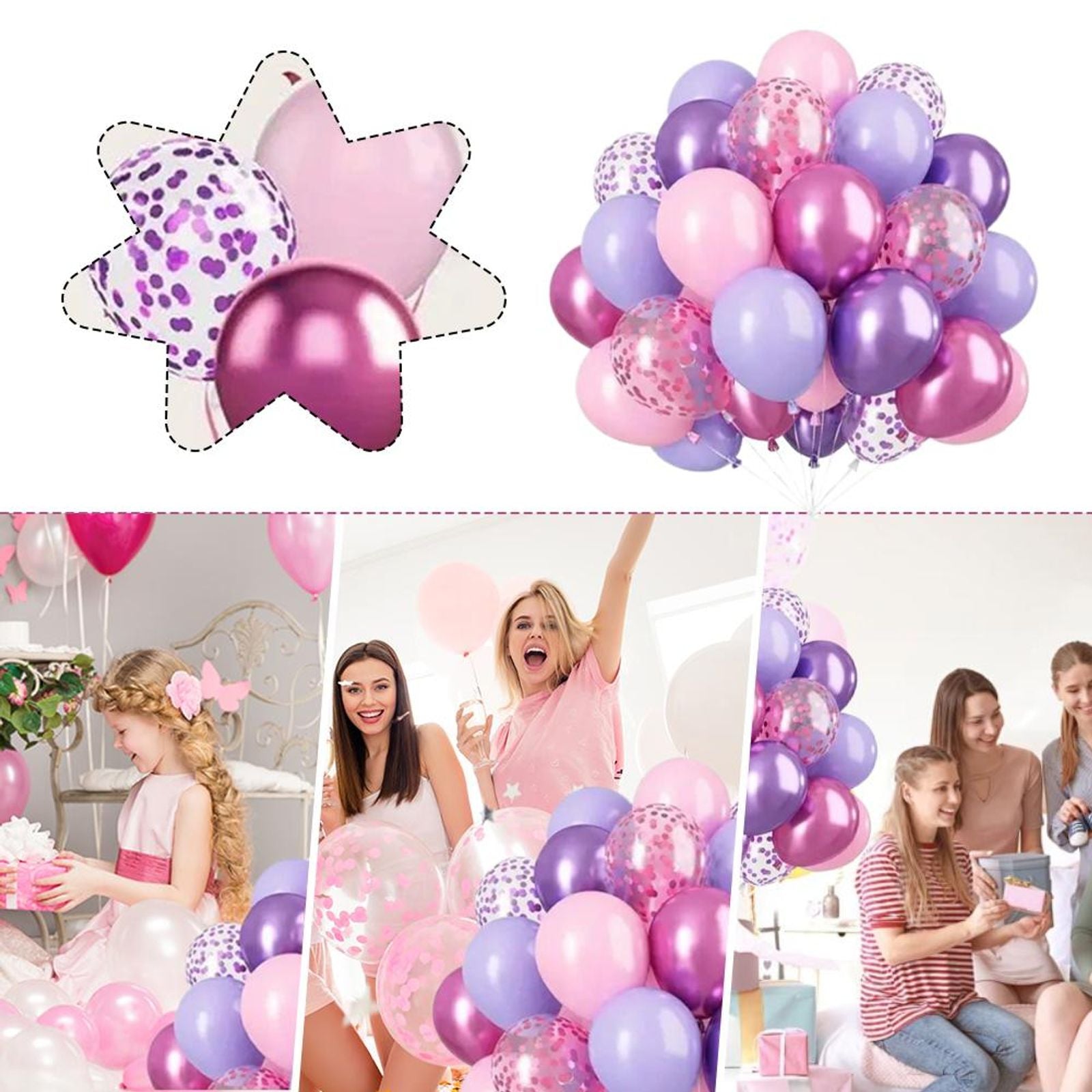 52PCS Macaron Pink and Purple Balloon Set for Parties