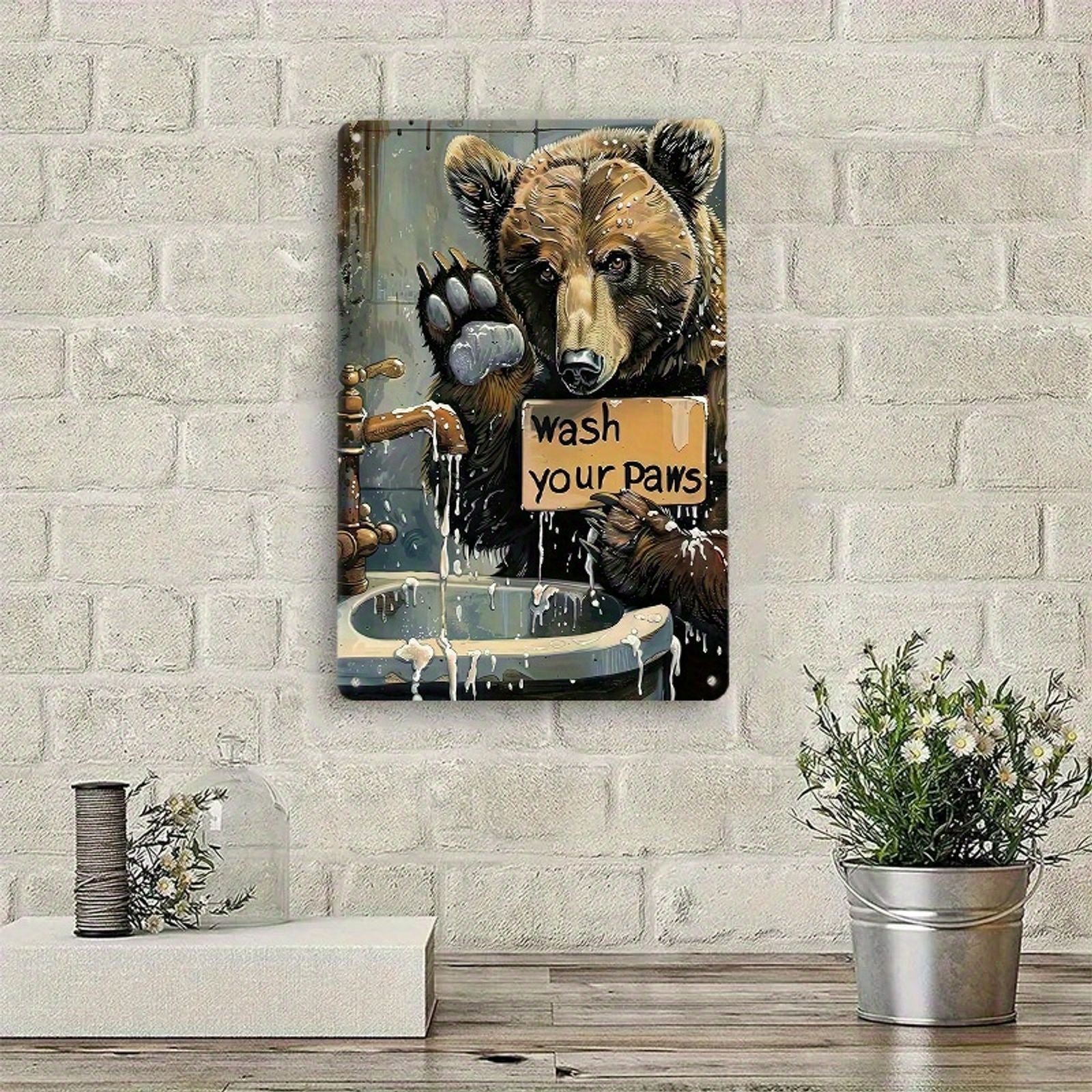 Vintage Bear Paw Print Wash Your Paws Metal Sign