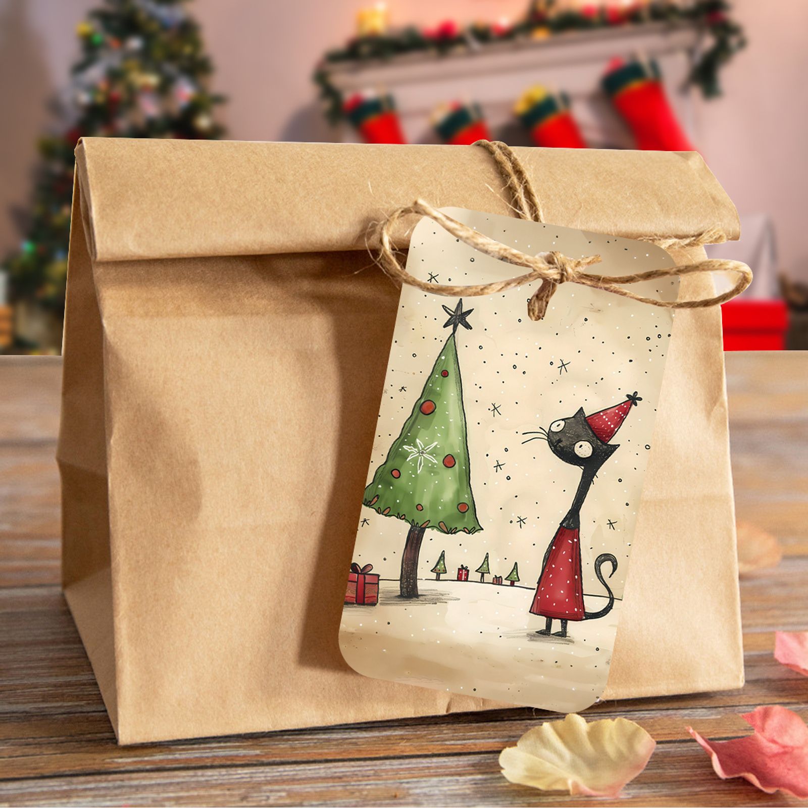 50pcs Vintage Christmas Hanging Gift Tags with Rope