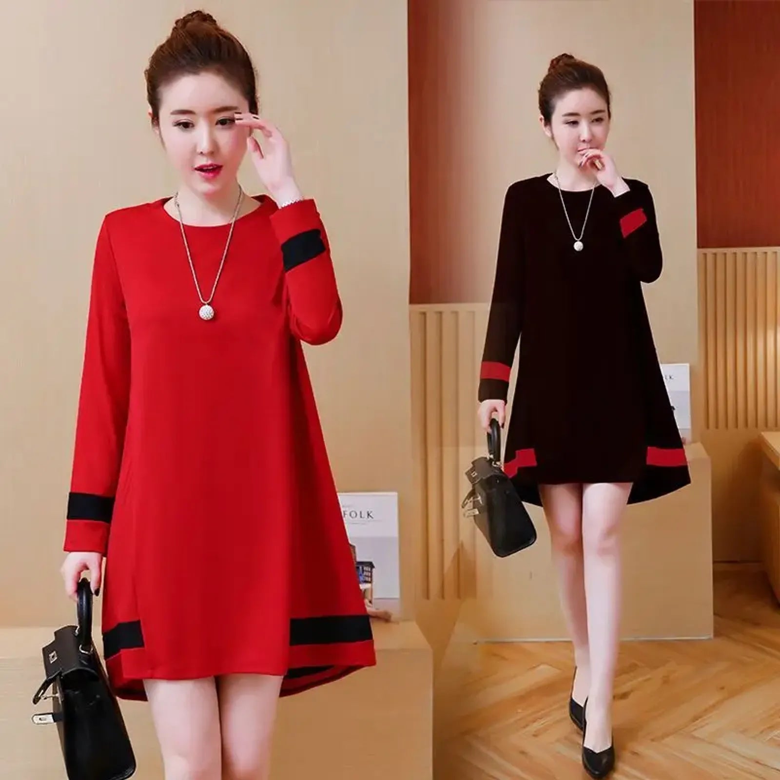 Plus Size Women's Long Sleeve T-Shirt Dress