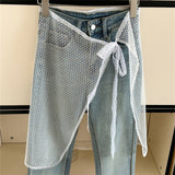 Layered Gauze Skirt with Lace for Y2K Streetwear