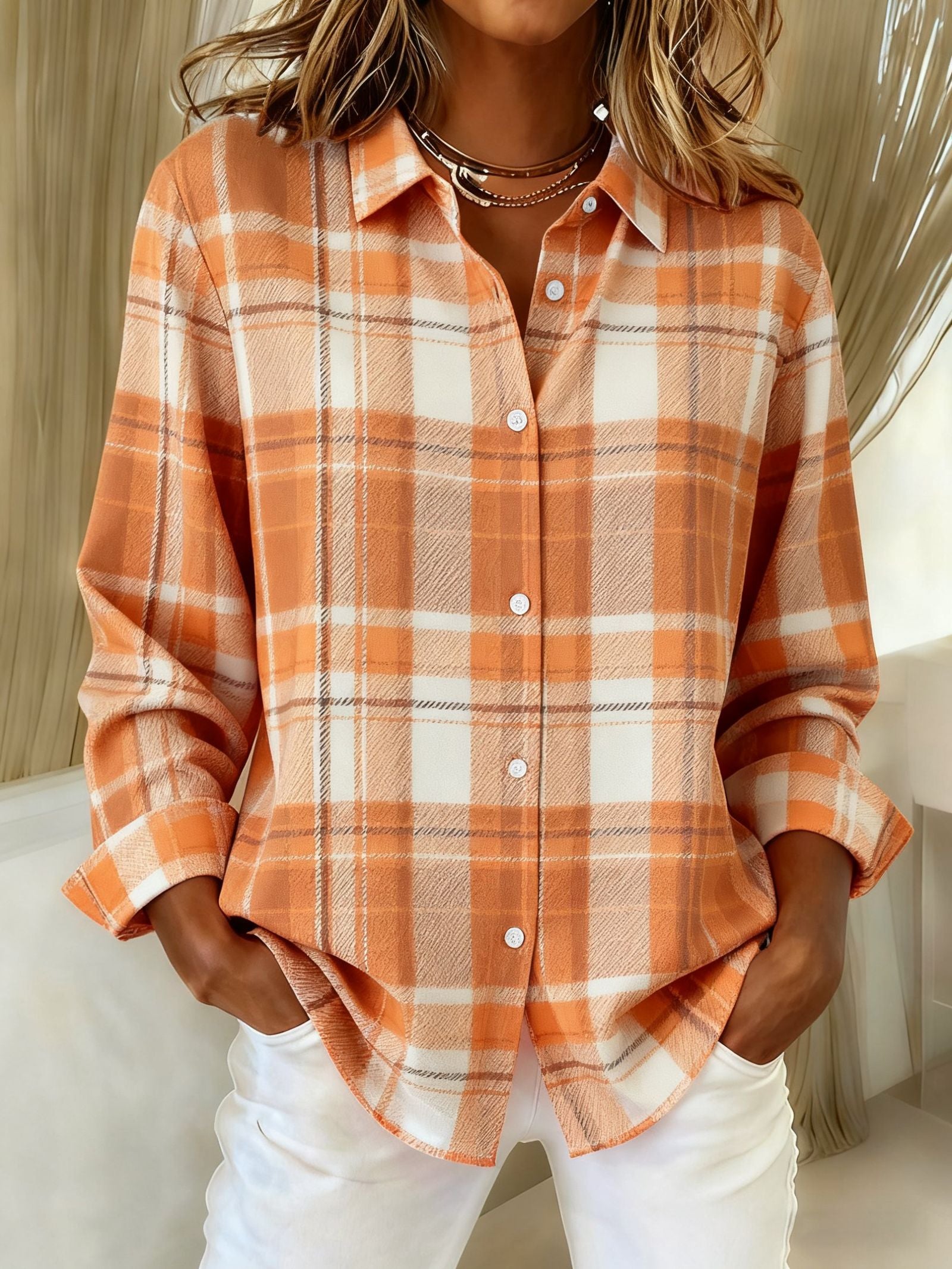 Men's Christmas Scene Print Button-Up Long Sleeve Shirt