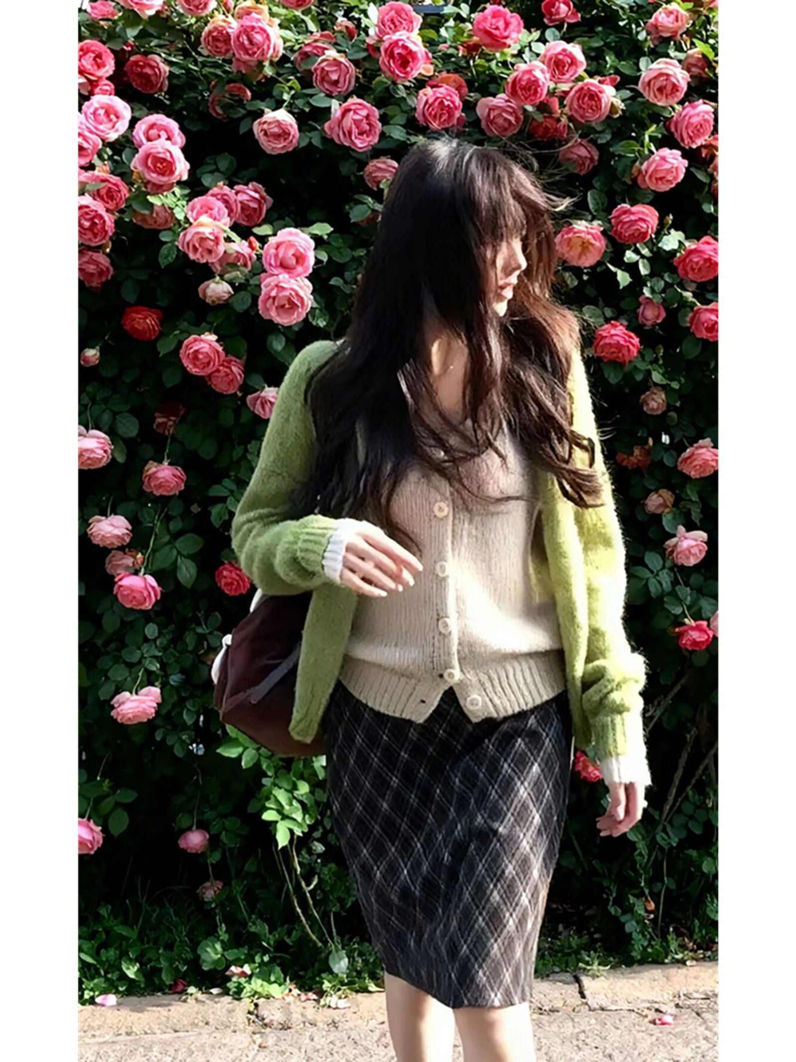 Women’s High-Waist Plaid Midi Skirt in Argyle Pattern