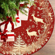 Christmas Tree Skirt in Red and Gold with Deer Design