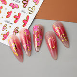 3D Pink Gold Flower Nail Stickers with Metallic Gold Lines