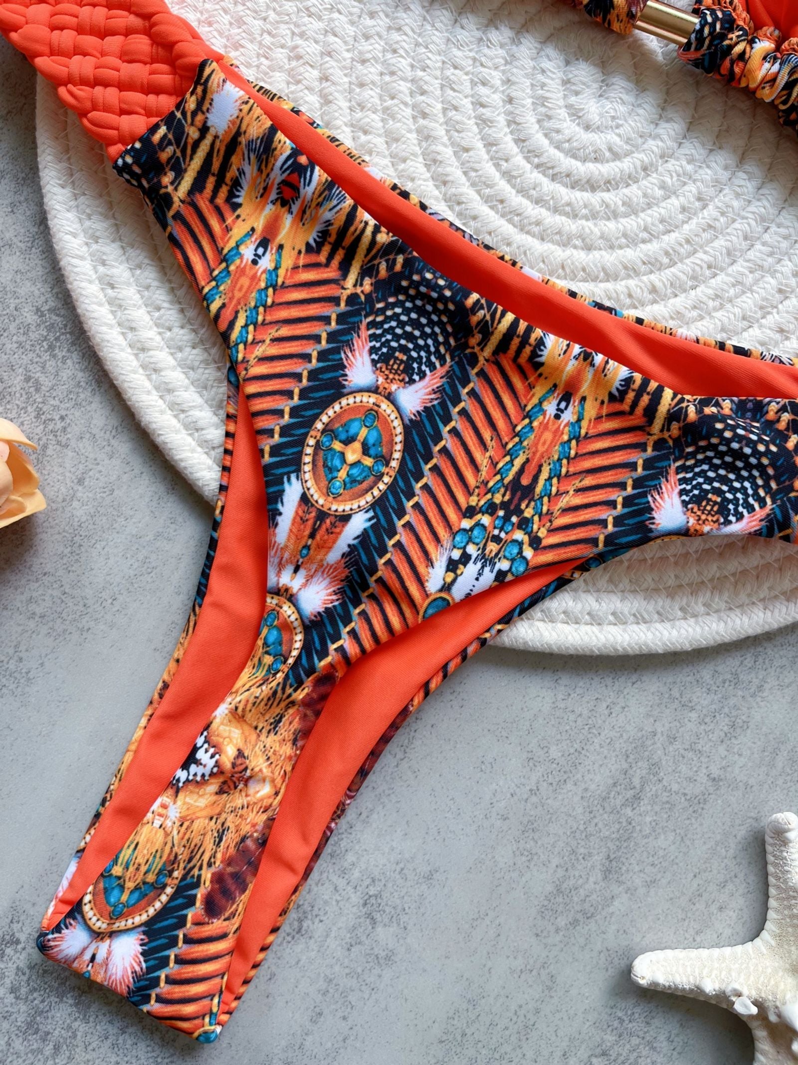 Print Halter Mini Thong High Cut Bikini Set