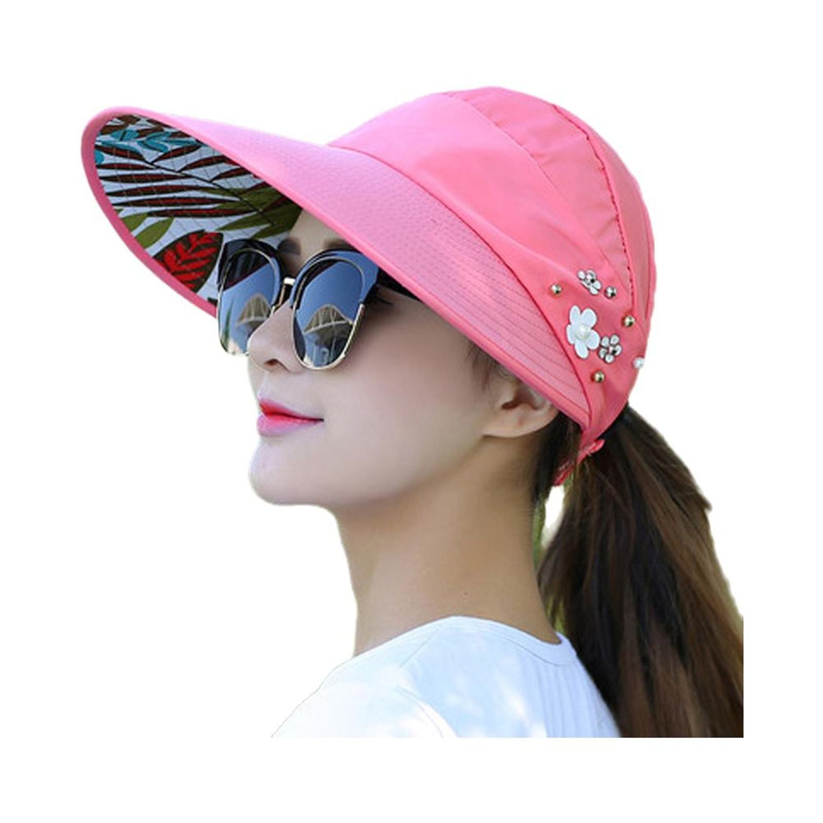 Womens Summer Wide Brim Foldable Sun Hat - Anti-UV Visor