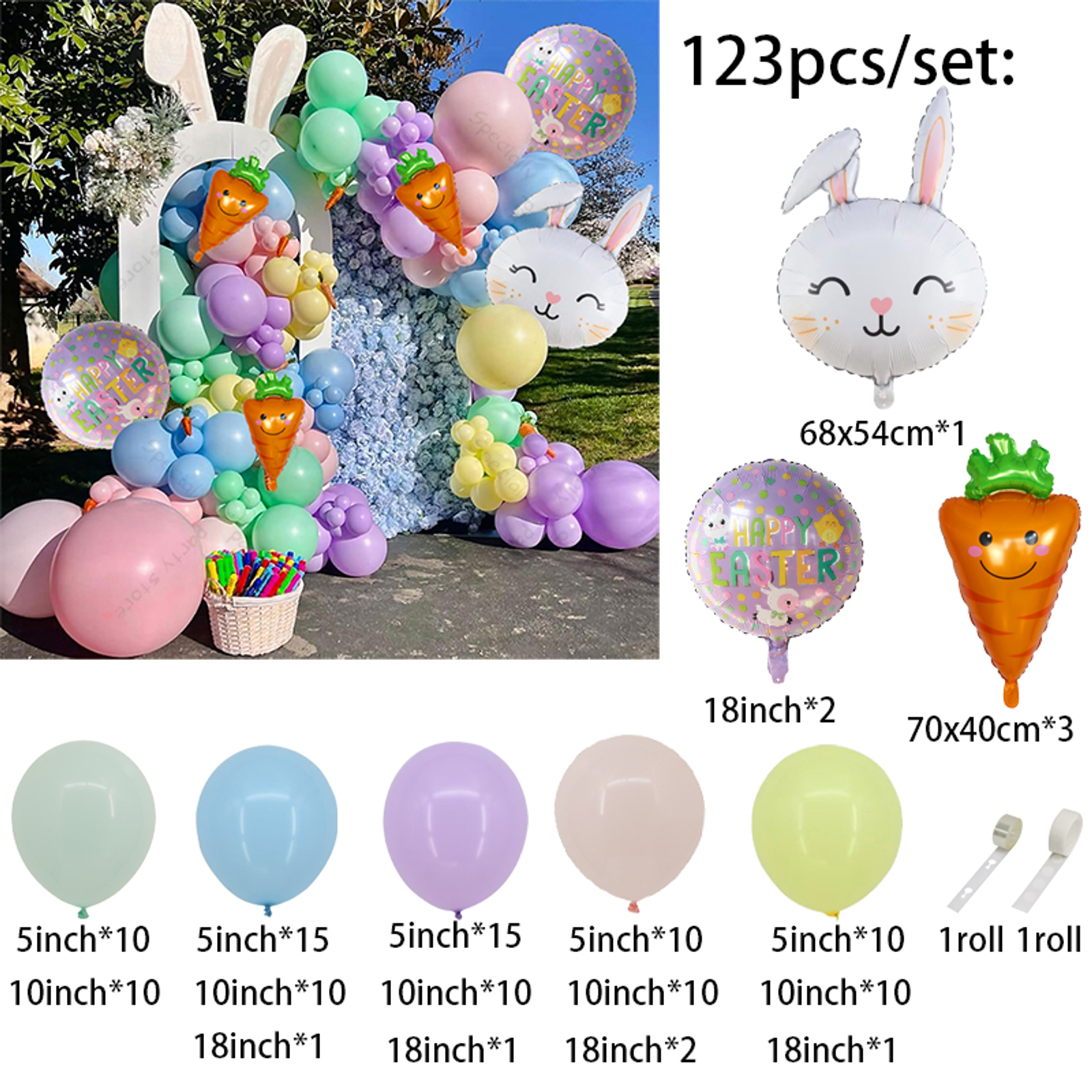Happy Easter Arch Garland Kit with Rabbit Foil Balloons