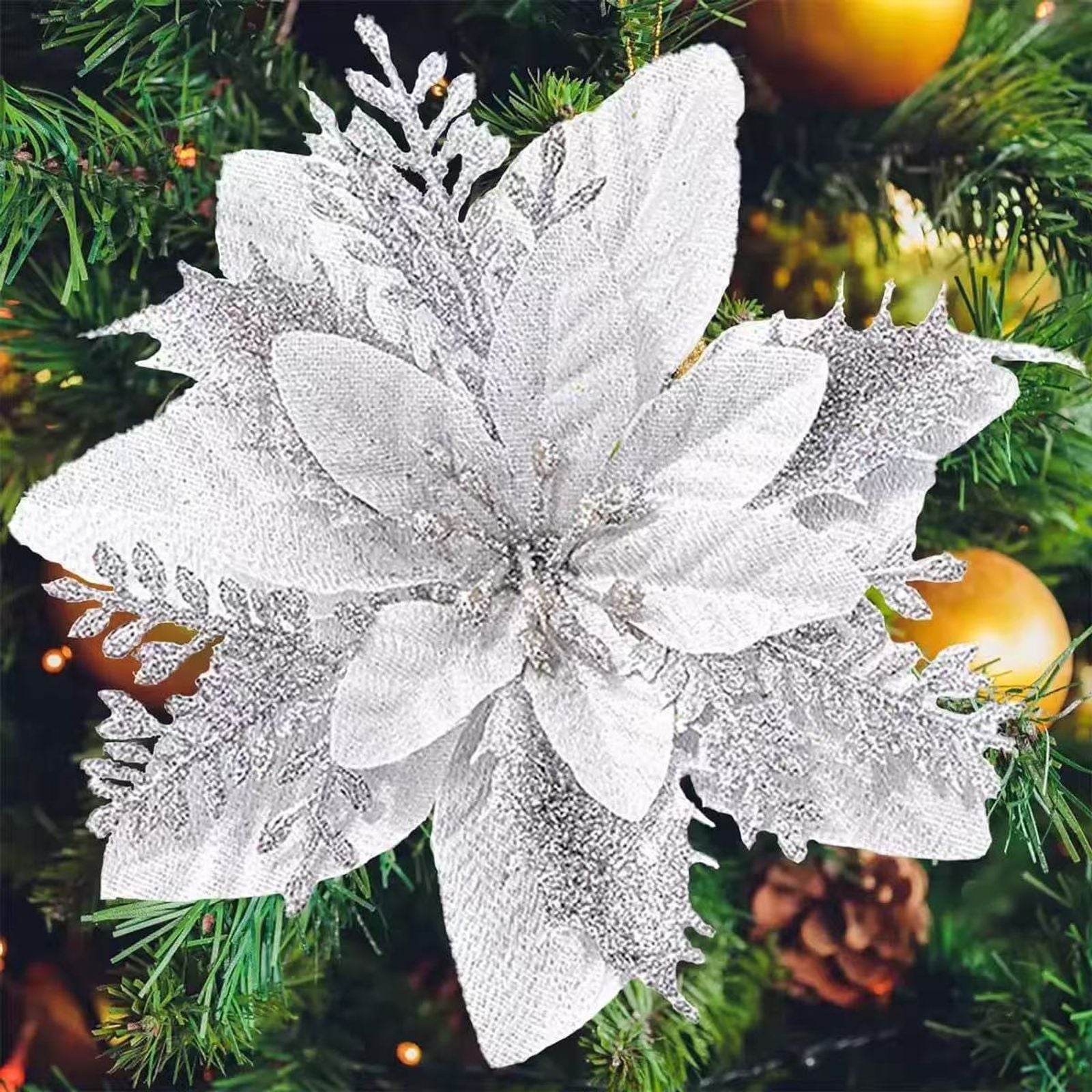 20 Pcs Glitter Artificial Christmas Flowers for Holiday Decor