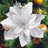 20 Pcs Glitter Artificial Christmas Flowers for Holiday Decor