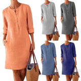 Women's Casual Long Sleeve Cotton Linen Tunic Dress