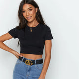 O Neck Knit Crop Top for Women - Casual Summer Style