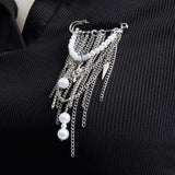 Fashion Metal Heart Tassel Brooch with Pearl and Star Details