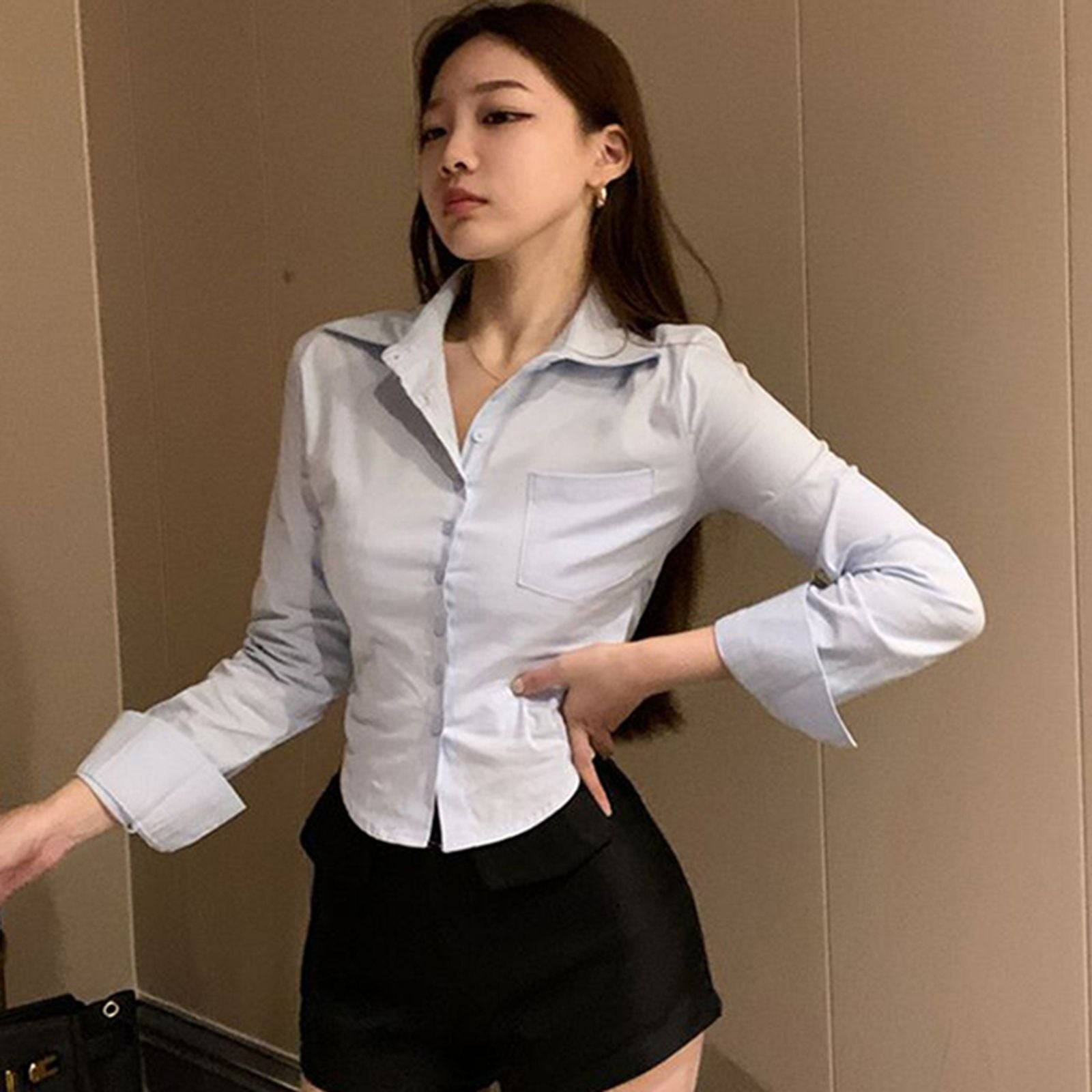 Elegant Korean Women’s Slim Blouse - Spring Y2K Casual Top