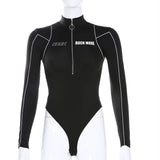 Women's High-Neck Reflective Zipper Long Sleeve Bodysuit