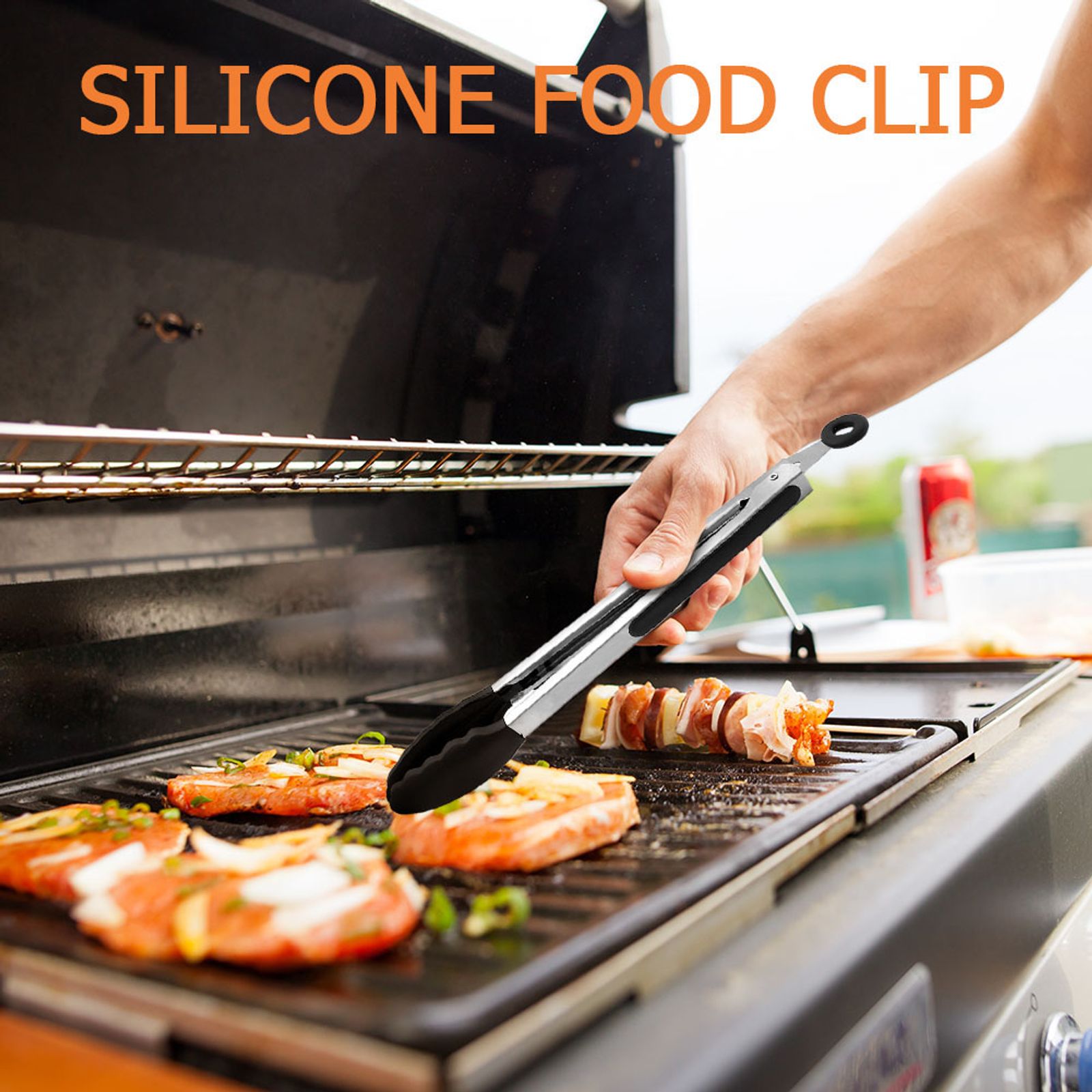 Stainless Steel BBQ Grilling Tong with Non-Stick Clip