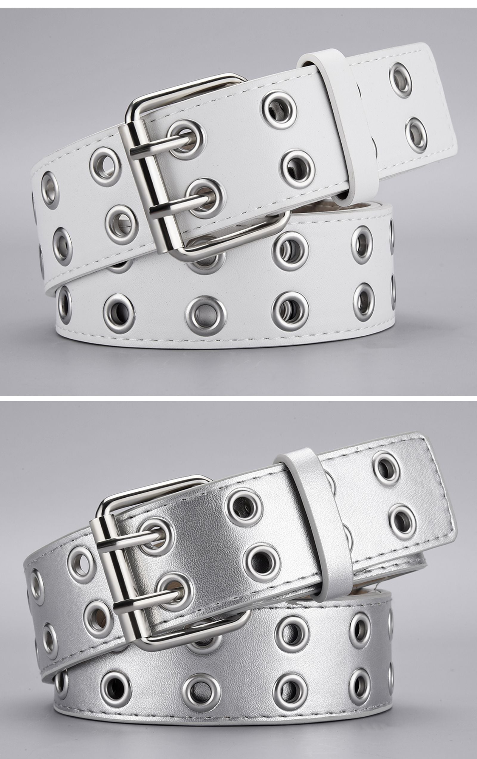 Women's Simple Double Hole Punk Belt for Men and Women