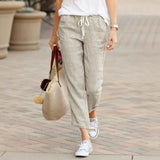 Elegant Solid Drawstring Loose Cotton Pants for Women