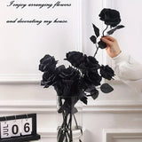 Artificial Black Roses - Long Stem Fake Flowers for Decor