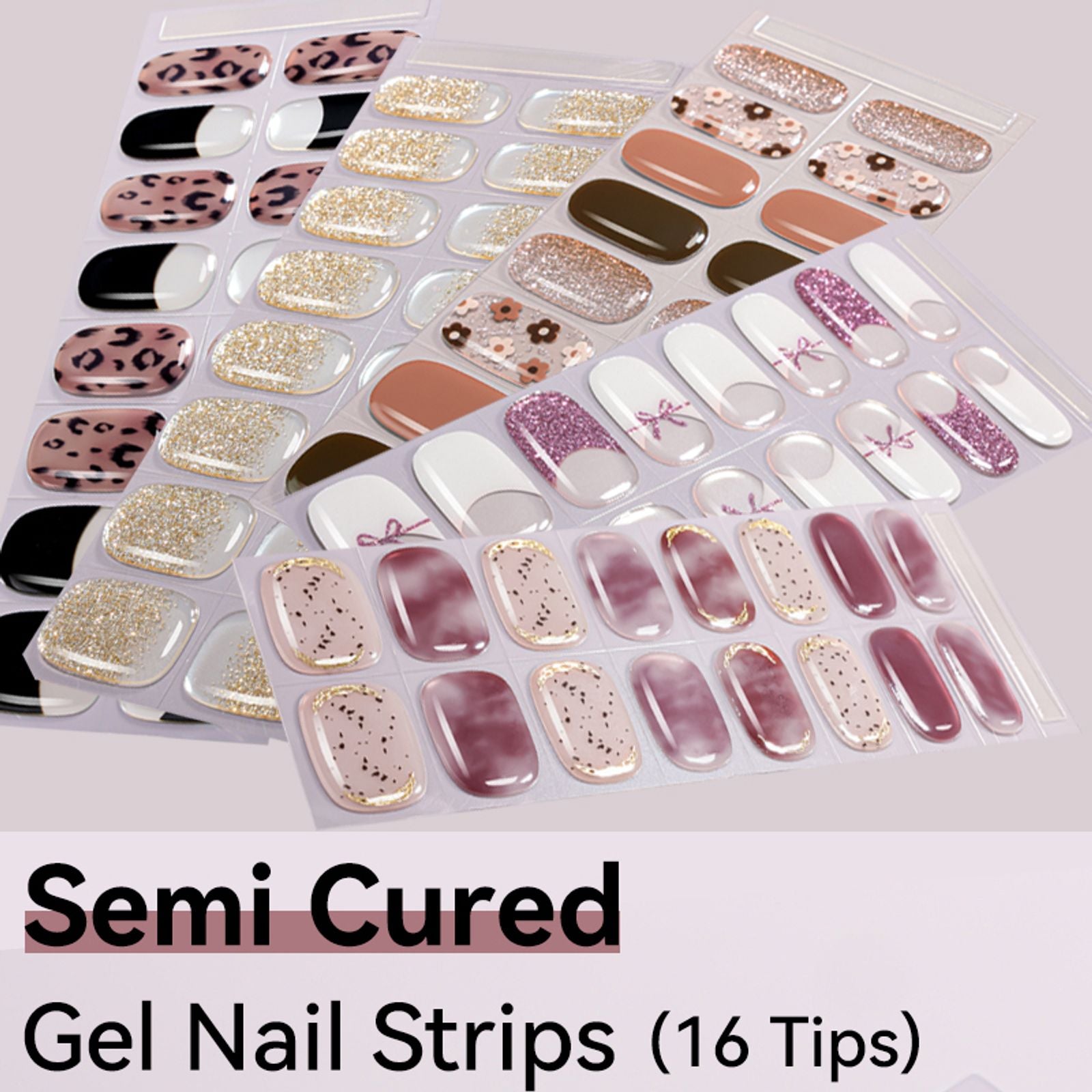 16 Tips Semi-Cured Gel Nail Stickers - Long-Lasting Colors