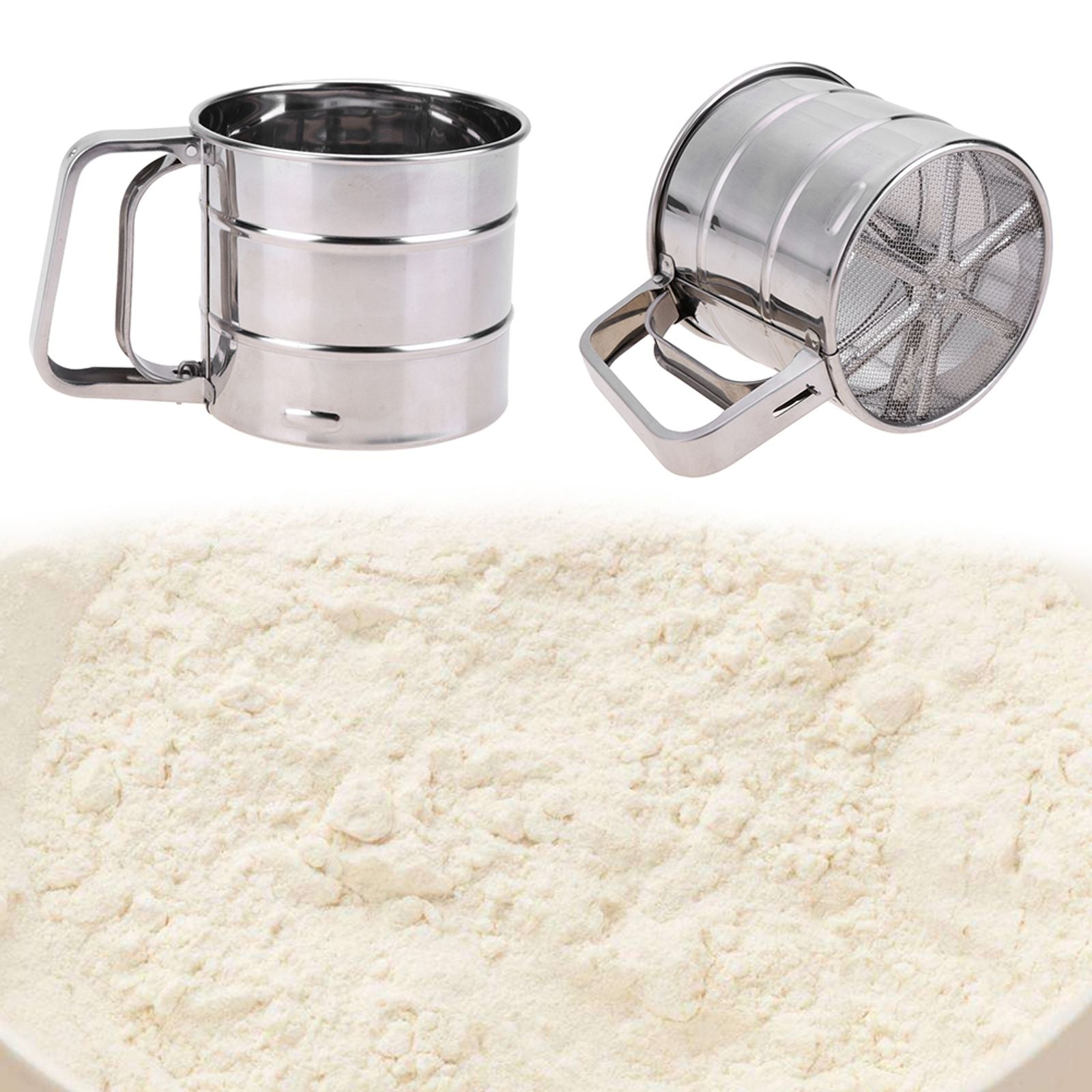 Multi-Function Stainless Steel Flour Sifter with Hand Press