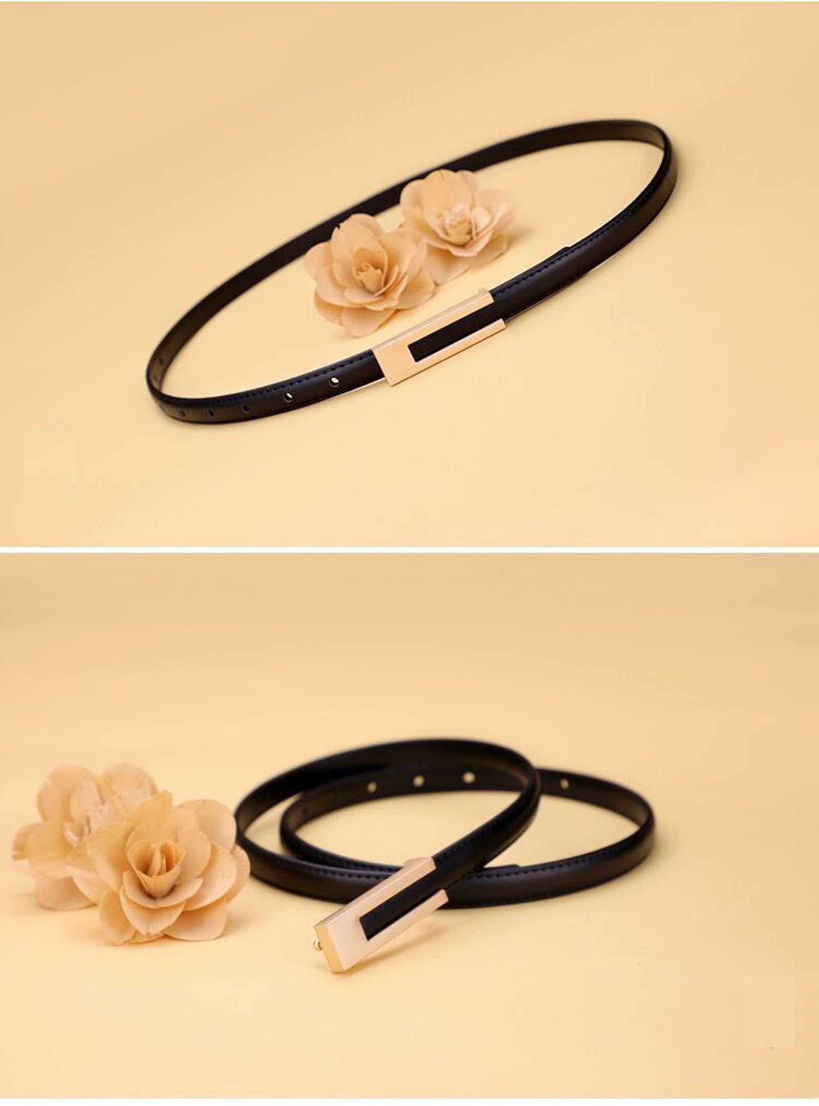 Women’s Korean Fashion PU Leather Thin Waist Belt with Metal Accents
