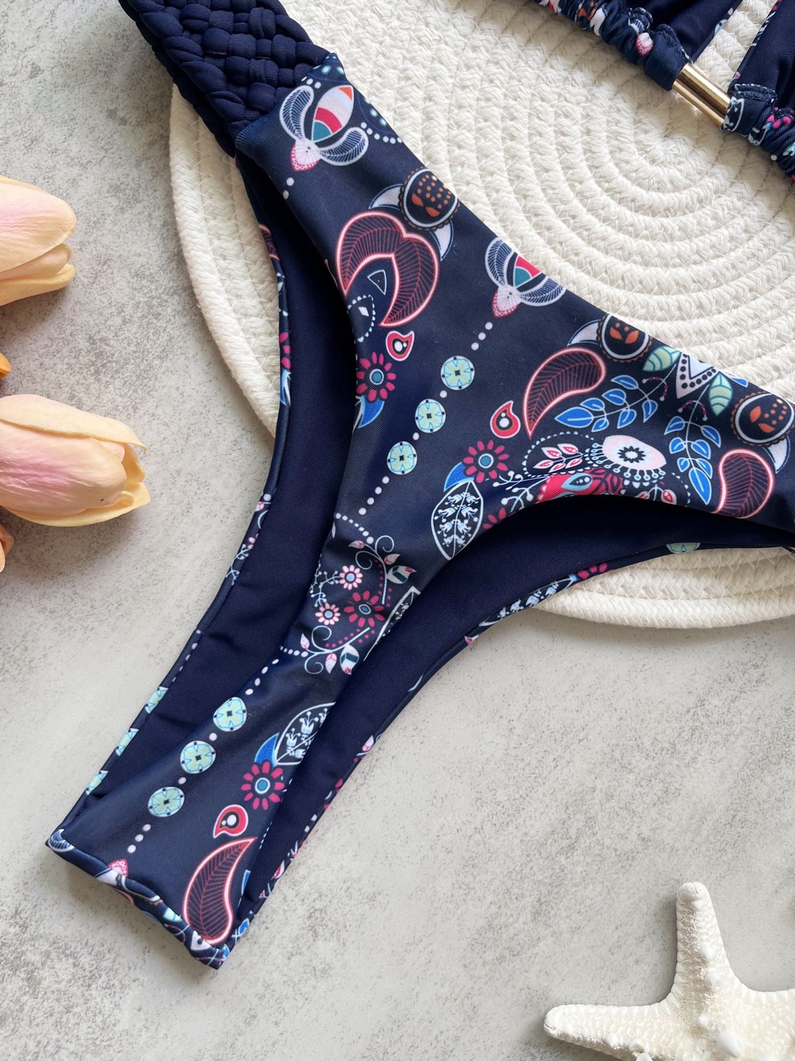 Print Halter Mini Thong High Cut Bikini Set