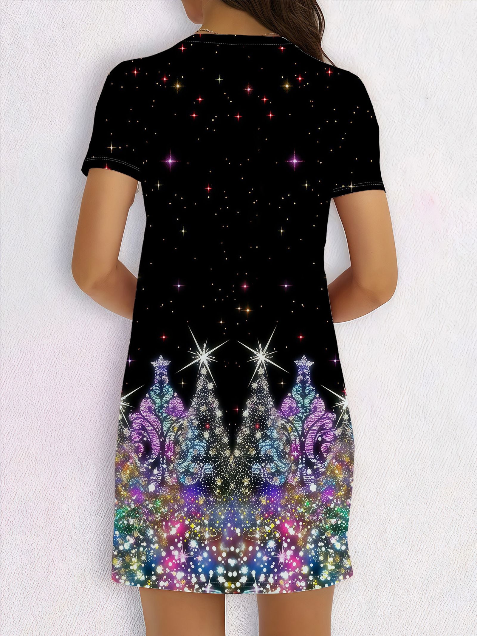 2025 Christmas Tree Print A-Line Dress for Women