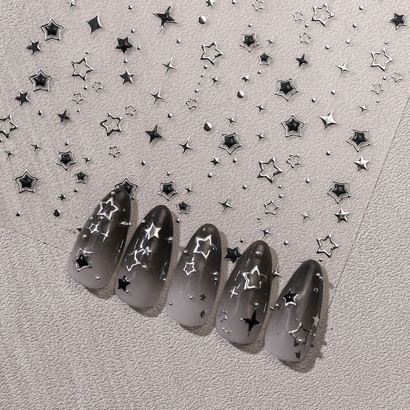5D Luxury Star Nail Stickers - Black & Silver Nail Decals