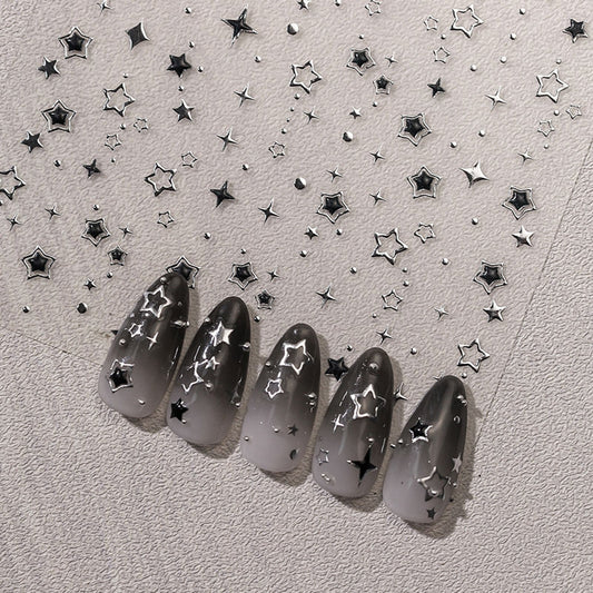 5D Luxury Star Nail Stickers - Black & Silver Nail Decals