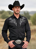 Men's Tribal Pattern Long Sleeve Black Cowboy Shirt