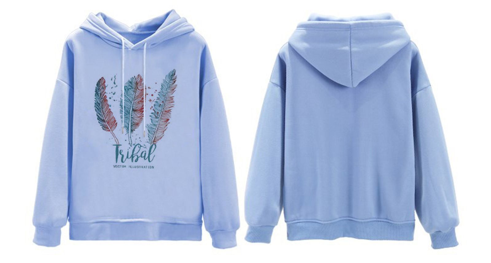 Women's Feather Printed Hoodies - Plus Velvet Casual Sweatshirt